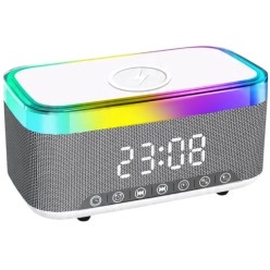 Głośnik Radio Bluetooth z Ładowarką Indukcyjną Budzik Biały Szum