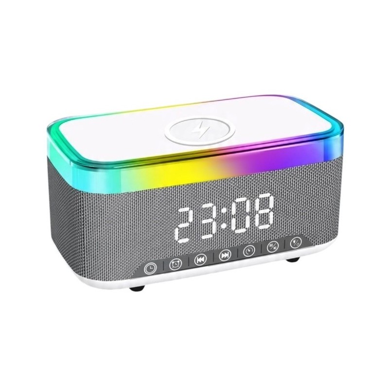 Głośnik Radio Bluetooth z Ładowarką Indukcyjną Budzik Biały Szum