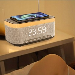 Głośnik Radio Bluetooth z Ładowarką Indukcyjną Budzik Biały Szum