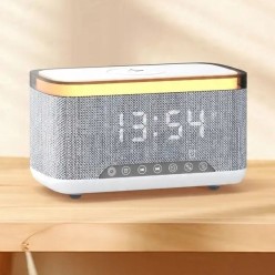 Głośnik Radio Bluetooth z Ładowarką Indukcyjną Budzik Biały Szum