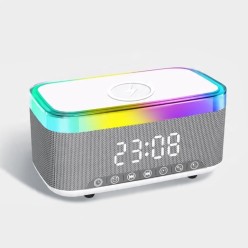 Głośnik Radio Bluetooth z Ładowarką Indukcyjną Budzik Biały Szum