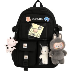 Szkolny Plecak z Maskotkami i Przypinkami Młodzieżowy Czarny