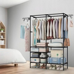 Podwójny Wieszak na Ubrania Wolno Stojący Stojak Na Buty