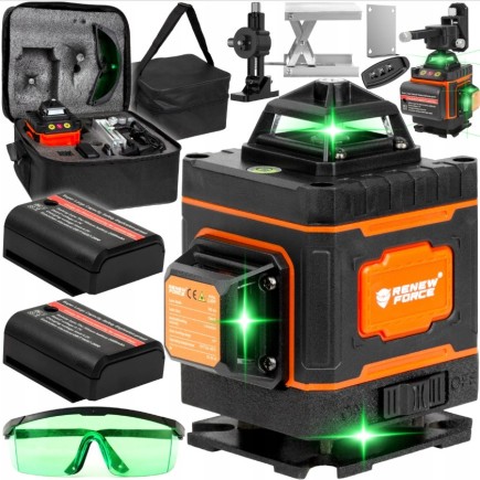 Poziomica Laserowa Samopoziomująca 4D 16 Linii Zielony Laser 360° Zestaw