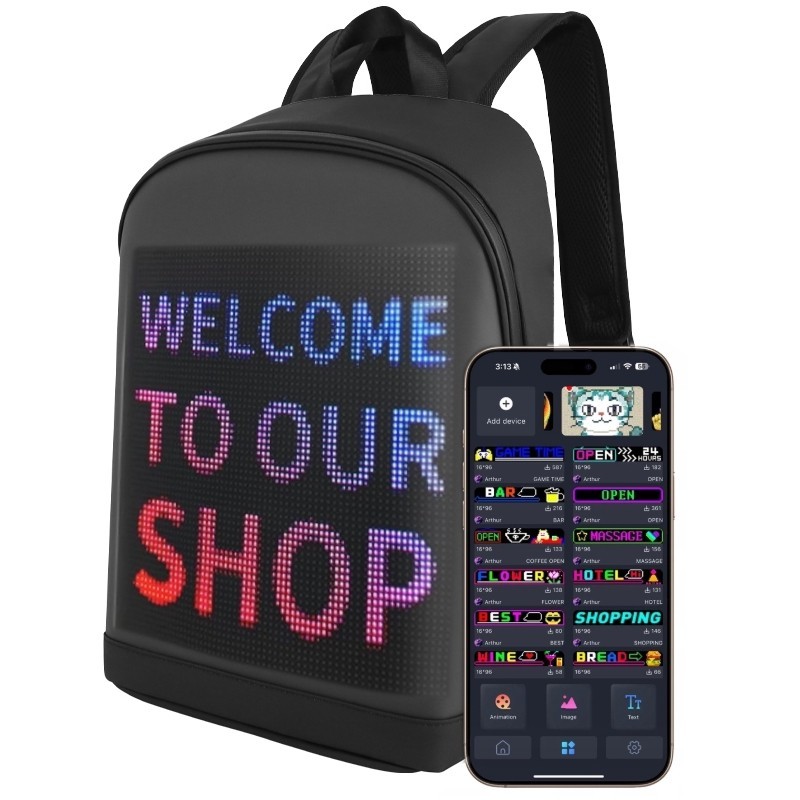 Plecak z Dużym Ekranem LED RGB Bluetooth Android iOS z Powerbank 4000mAh