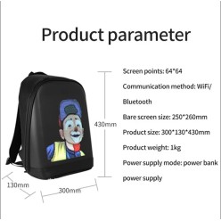 Plecak z Dużym Ekranem LED RGB Bluetooth Android iOS z Powerbank 4000mAh