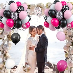 Duży Zestaw Balonów na Urodziny Czarne Różowe Fiolet 133 elementów