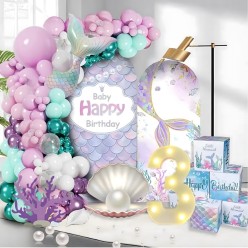 Duży Zestaw Balonów na Urodziny Motyw Syrena 97 elementów