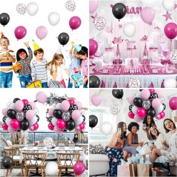 Duży Zestaw Balonów na Urodziny Czarne Różowe Fiolet 133 elementów