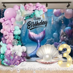 Duży Zestaw Balonów na Urodziny Motyw Syrena 97 elementów