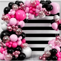 Duży Zestaw Balonów na Urodziny Czarne Różowe Fiolet 133 elementów