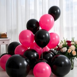 Duży Zestaw Balonów na Urodziny Czarne Różowe Fiolet 133 elementów