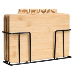 Zestaw Desek Do Krojenia 4 szt Bambusowe Metalowy Stojak