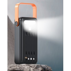 Powerbank Solarny z Przewodami i Latarką, microUSB, USB-C, Lightning, USB 50000 mAh