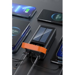 Powerbank Solarny z Przewodami i Latarką, microUSB, USB-C, Lightning, USB 50000 mAh