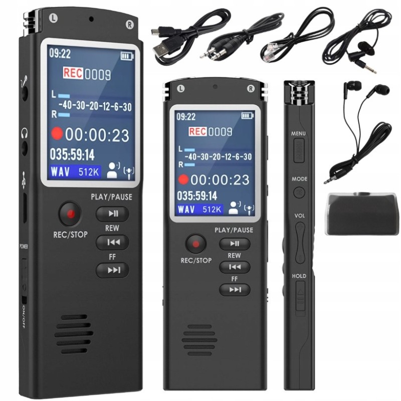 Szpiegowski Dyktafon z Dużym Wyświetlaczem Aktywacja Głosem 16GB