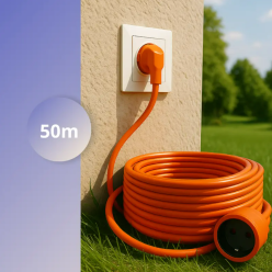 Przedłużacz Ogrodowy Budowlany z Uziemieniem 50 Metrów 2500W Gruby 3X2,5