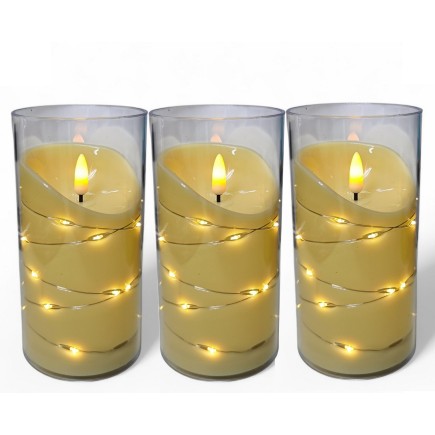 3x Znicze / Wkłady Efekt Płomienia Świeczka LED z Świecącym Drucikiem 7,5x15