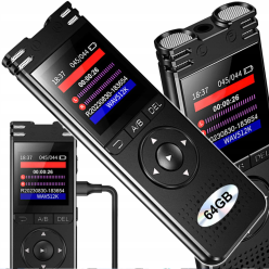 Dyktafon Profesjonalny Aktywacja Głosem Jakość 1536Kbps 64GB