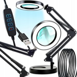 2w1 Lampa Led z Lupą Kosmetyczna Kreślarska Szkło Powiększające 10x