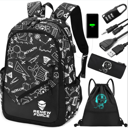 Plecak Szkolny 35L Świecący, Wodoodporny, z Funkcją Ładowania i Zestawem Akcesoriów