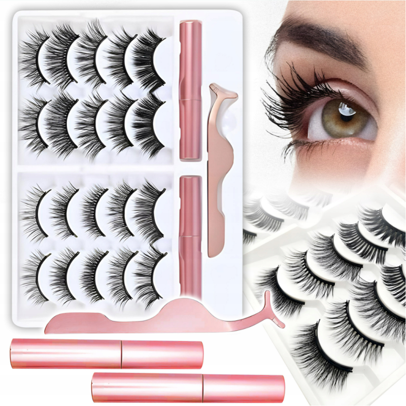 Magnetyczne Rzęsy Zestaw 10 Par + PĘSETA + 2X EYELINER
