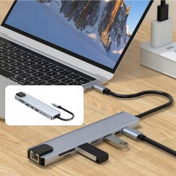 Hub USB-C 8w1 z portami HDMI 4K, USB 3.0, SD/microSD i RJ45
