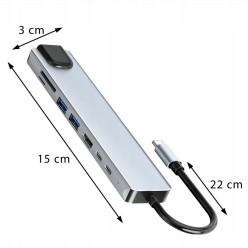 Hub USB-C 8w1 z portami HDMI 4K, USB 3.0, SD/microSD i RJ45
