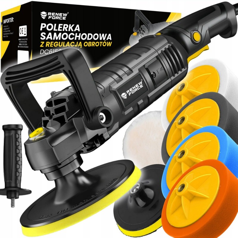 Polerka samochodowa rotacyjna 2600 W z regulacją obrotów + Pady Polerskie