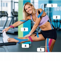 Zestaw Taśm Kinezjologicznych 4 Kolory 5 m x 5 cm – Elastyczne Plastry do Kinesiotapingu