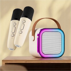 Zestaw Karaoke Głośnik Bluetooth z Dwoma Mikrofonami LED RGB