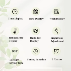Zegar Budzik Duże Cyfry Data Temperatura Wilgotność Dni Tygodnia USB-C