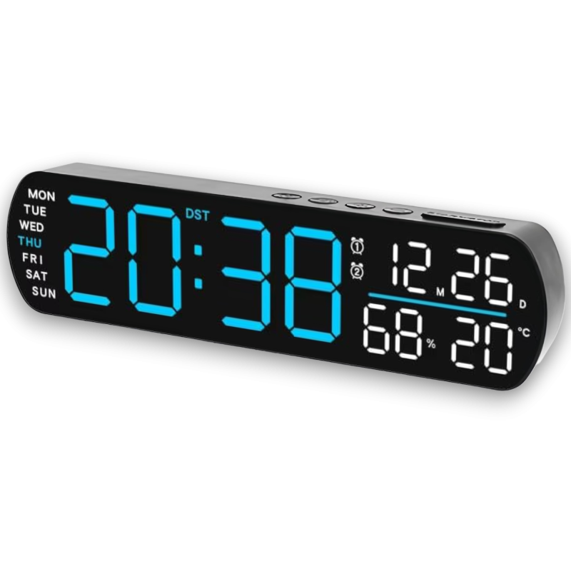 Zegar Budzik Duże Cyfry Data Temperatura Wilgotność Dni Tygodnia USB-C