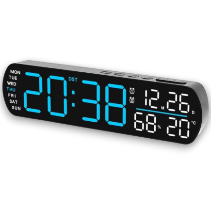 Zegar Budzik Duże Cyfry Data Temperatura Wilgotność Dni Tygodnia USB-C