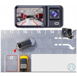 Wideo Rejestrator Samochodowy z Wyświetlaczem 3 Kamery Czujnik Wstrząsu