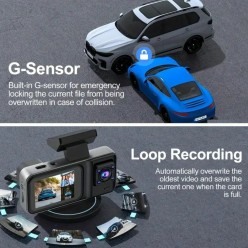 Wideo Rejestrator Samochodowy z Wyświetlaczem 3 Kamery Czujnik Wstrząsu