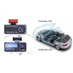 Wideo Rejestrator Samochodowy z Wyświetlaczem 3 Kamery Czujnik Wstrząsu