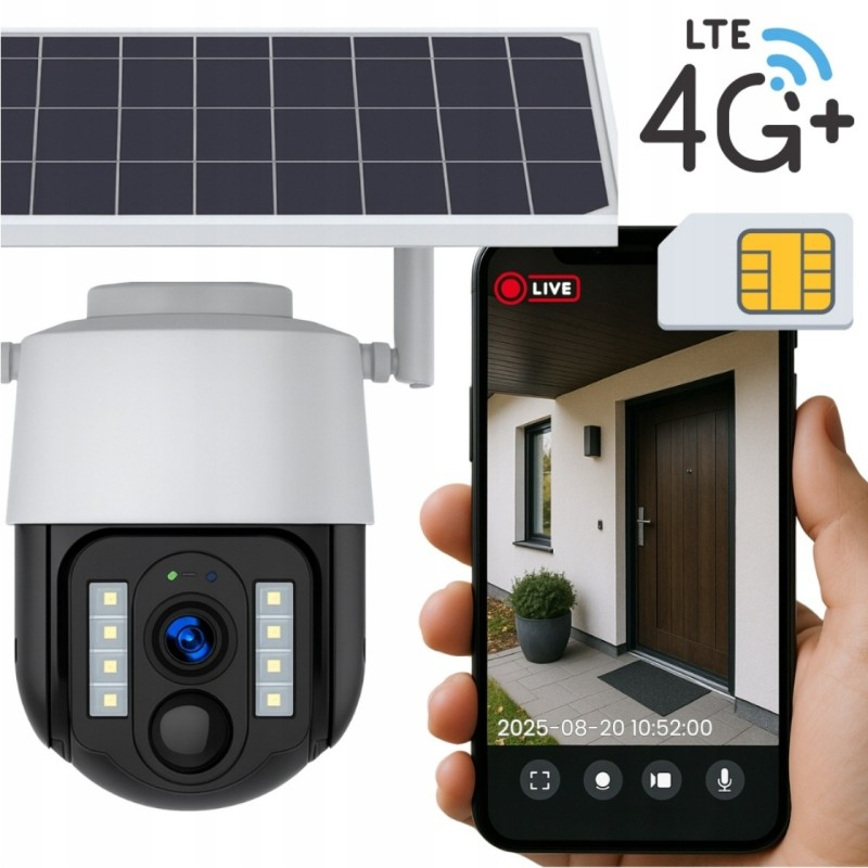 Zewnętrzna Kamera 360 na Kartę Sim GSM LTE 4G z Panelem Solarnym