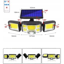 Lampa Solarna Zewnętrzny Kinkiet 192 LED COB Na Ścianę z Pilotem