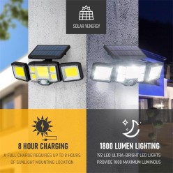 Lampa Solarna Zewnętrzny Kinkiet 192 LED COB Na Ścianę z Pilotem