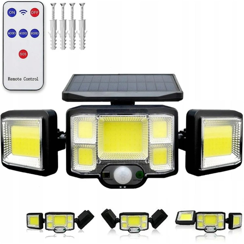 Lampa Solarna Zewnętrzny Kinkiet 192 LED COB Na Ścianę z Pilotem
