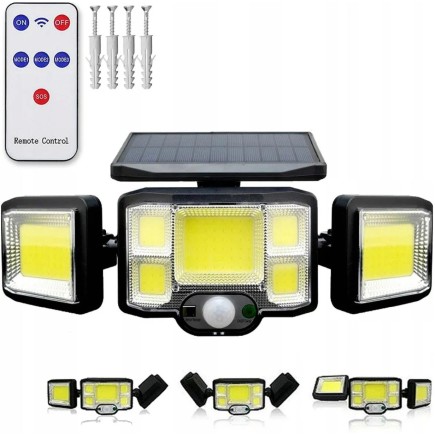 Lampa Solarna Zewnętrzny Kinkiet 192 LED COB Na Ścianę z Pilotem