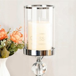 Zestaw 3 Świeczniki Kryształowe Szklane Chromowane Wykończenie