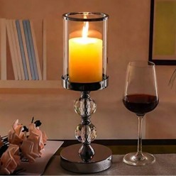 Zestaw 3 Świeczniki Kryształowe Szklane Chromowane Wykończenie