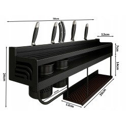 Kuchenny Organizer Półka Na Ścianę Wiszący Na Przybory z Wieszakami 58x24x12