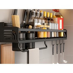 Kuchenny Organizer Półka Na Ścianę Wiszący Na Przybory z Wieszakami 58x24x12