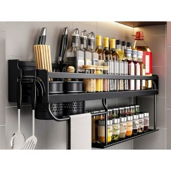 Kuchenny Organizer Półka Na Ścianę Wiszący Na Przybory z Wieszakami 58x24x12
