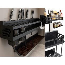 Kuchenny Organizer Półka Na Ścianę Wiszący Na Przybory z Wieszakami 58x24x12
