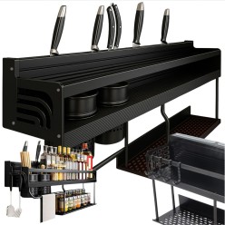 Kuchenny Organizer Półka Na Ścianę Wiszący Na Przybory z Wieszakami 58x24x12
