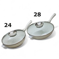 Zestaw Garnków 21 Elementów Marmurkowe Białe z Patelnie z Pokrywkami Akcesoria